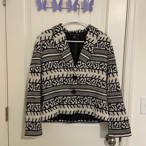 Scott Taylor women’s cream black embroidered pattern shoulder‎ pad blazer jacket